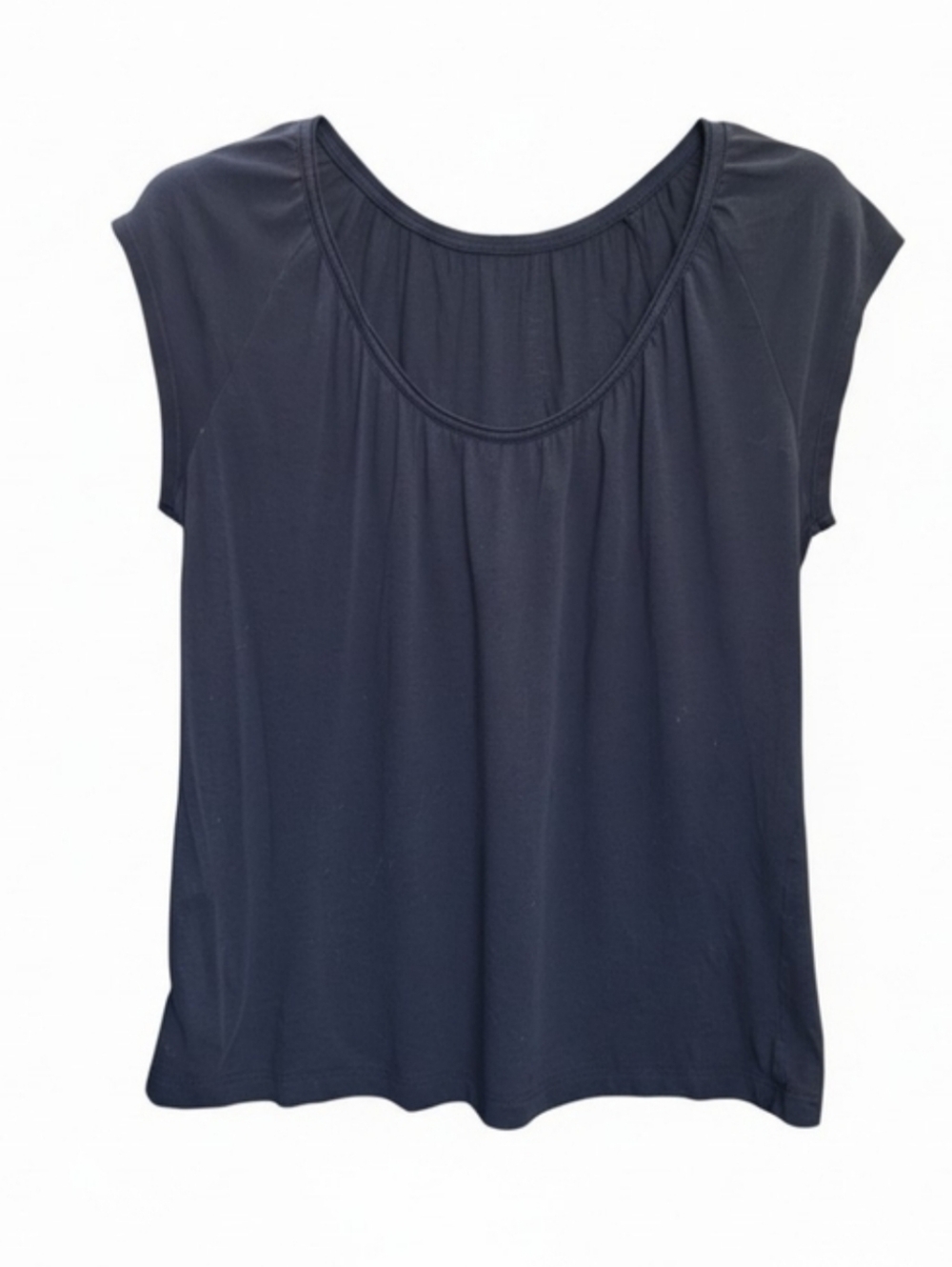 Ann Taylor LOFT Navy Blue Short Sleeve Top Size L Soft Lightweight Scoop Neck - Picture 7 of 7